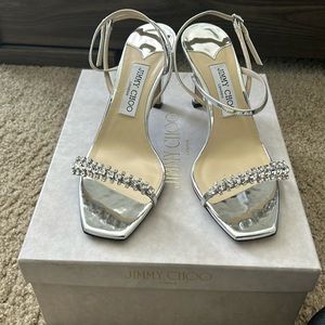 Jimmy Choo heels, Meira, 85/39, Silver/Crystal